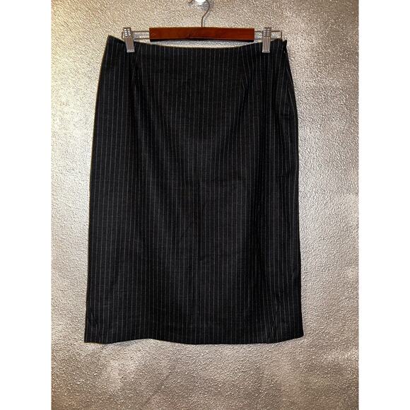 Rene Lenard Preppy Academia New Pure Wool Gray Pinstripe Asymmetric Skirt - Picture 1 of 10